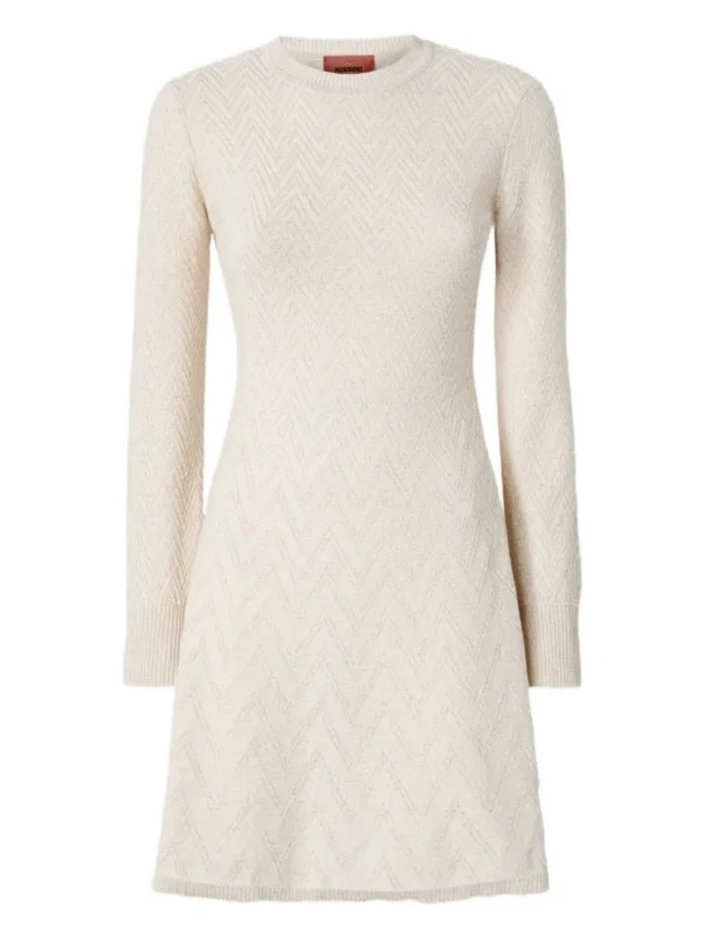 Missoni NWT Cream Chevron Knit Long Sleeve Mini Dress Size M Italy